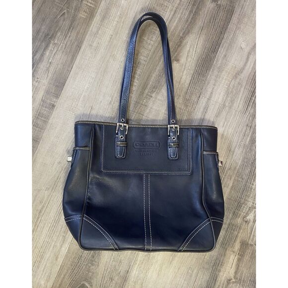 Coach Vintage Classic Legacy Small Navy Leather Tote Purse - Picture 1 of 7